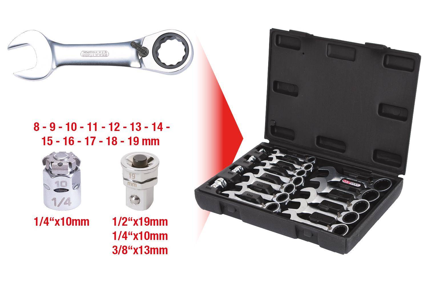 KS TOOLS GEARplus Ratschenringmaulschlssel-Satz, kurz, 16-tlg