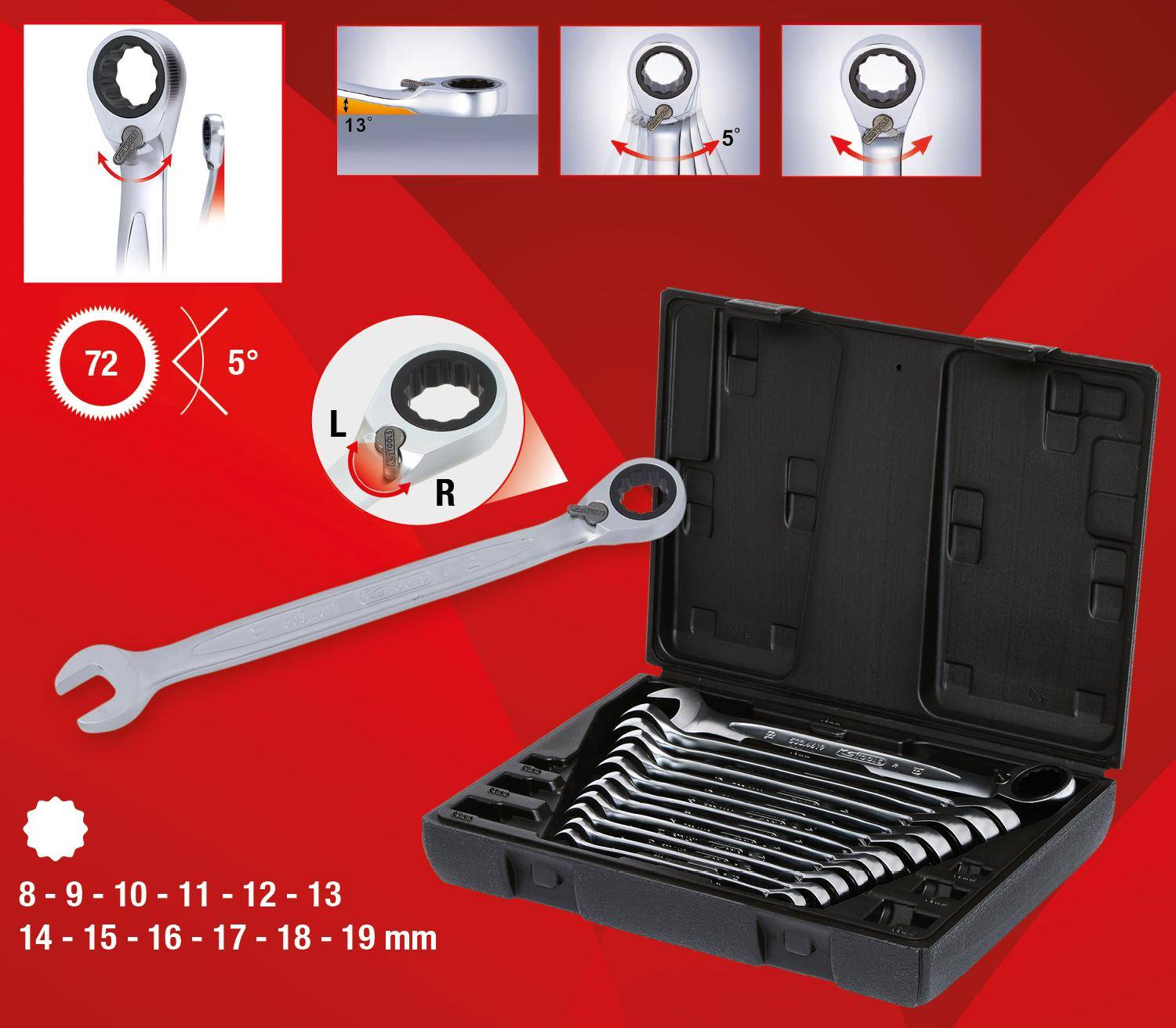 KS TOOLS GEARplus Ratschenringmaulschlssel-Satz, umschaltbar,12-tlg