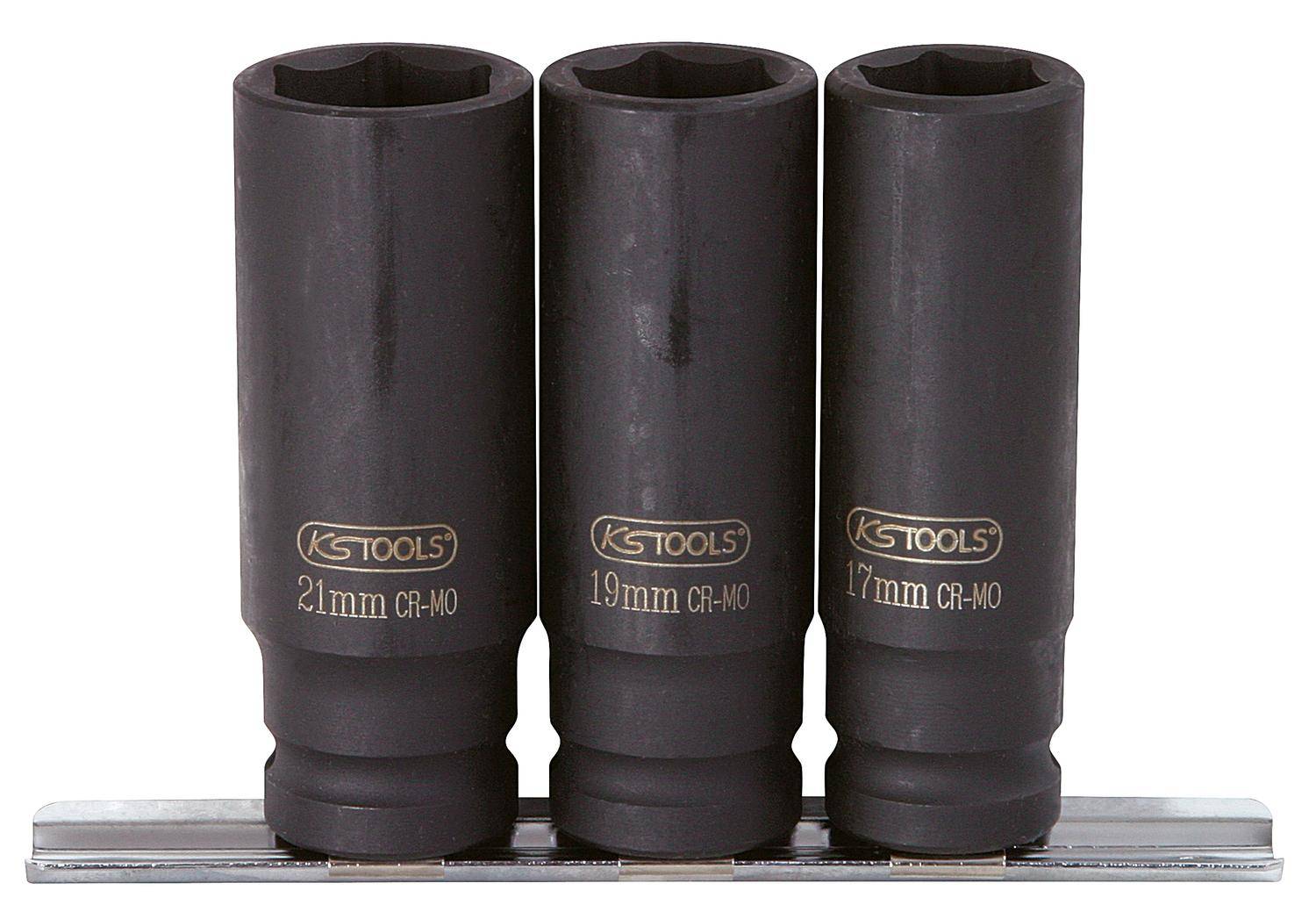 KS TOOLS 1/2" Sechskant-Kraft-Stecknuss-Satz, lang, 3-tlg