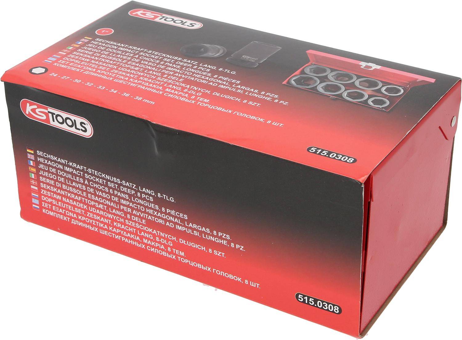 KS TOOLS 1" Sechskant-Kraft-Stecknuss-Satz, lang, 8-tlg