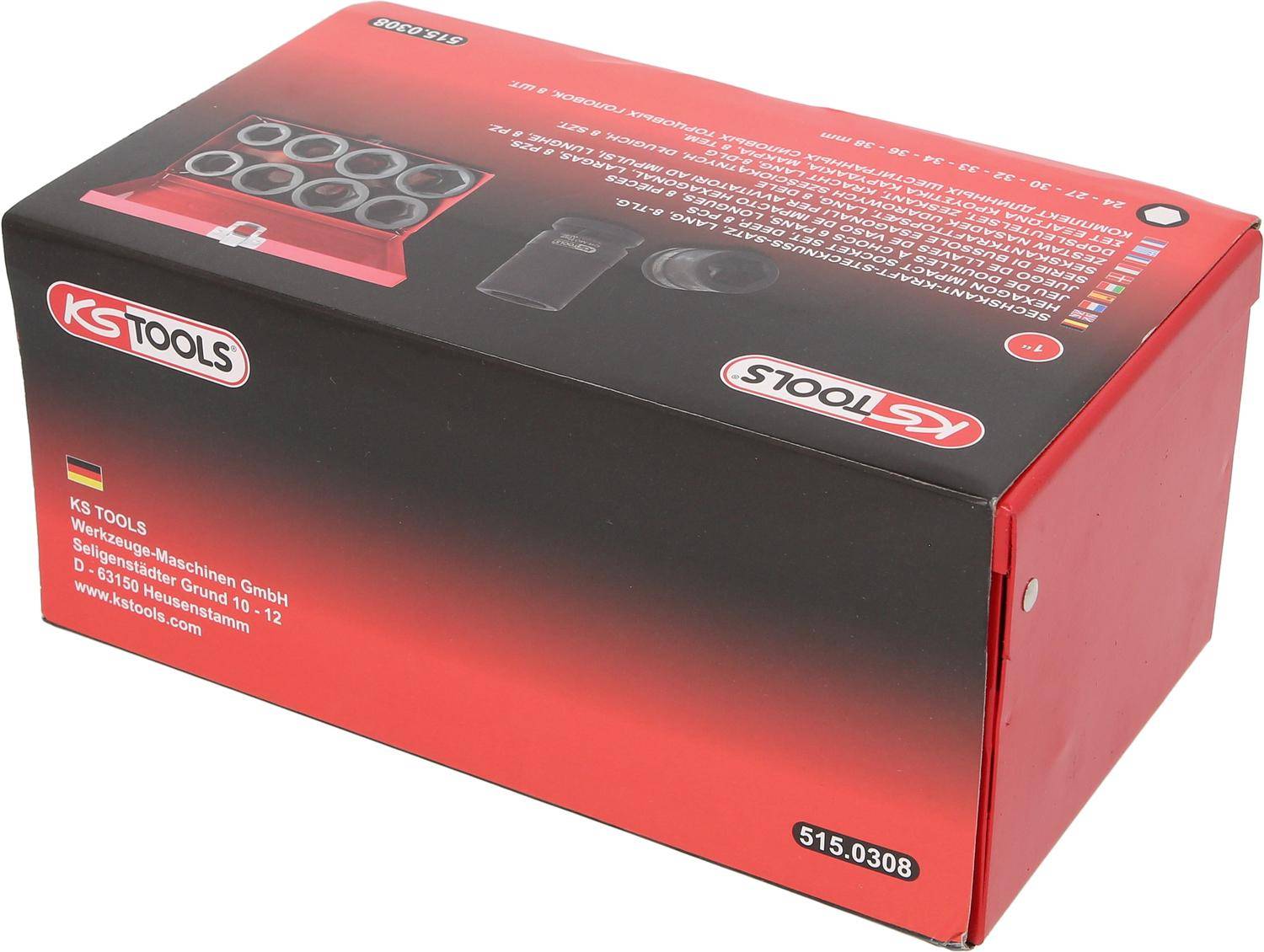 KS TOOLS 1" Sechskant-Kraft-Stecknuss-Satz, lang, 8-tlg
