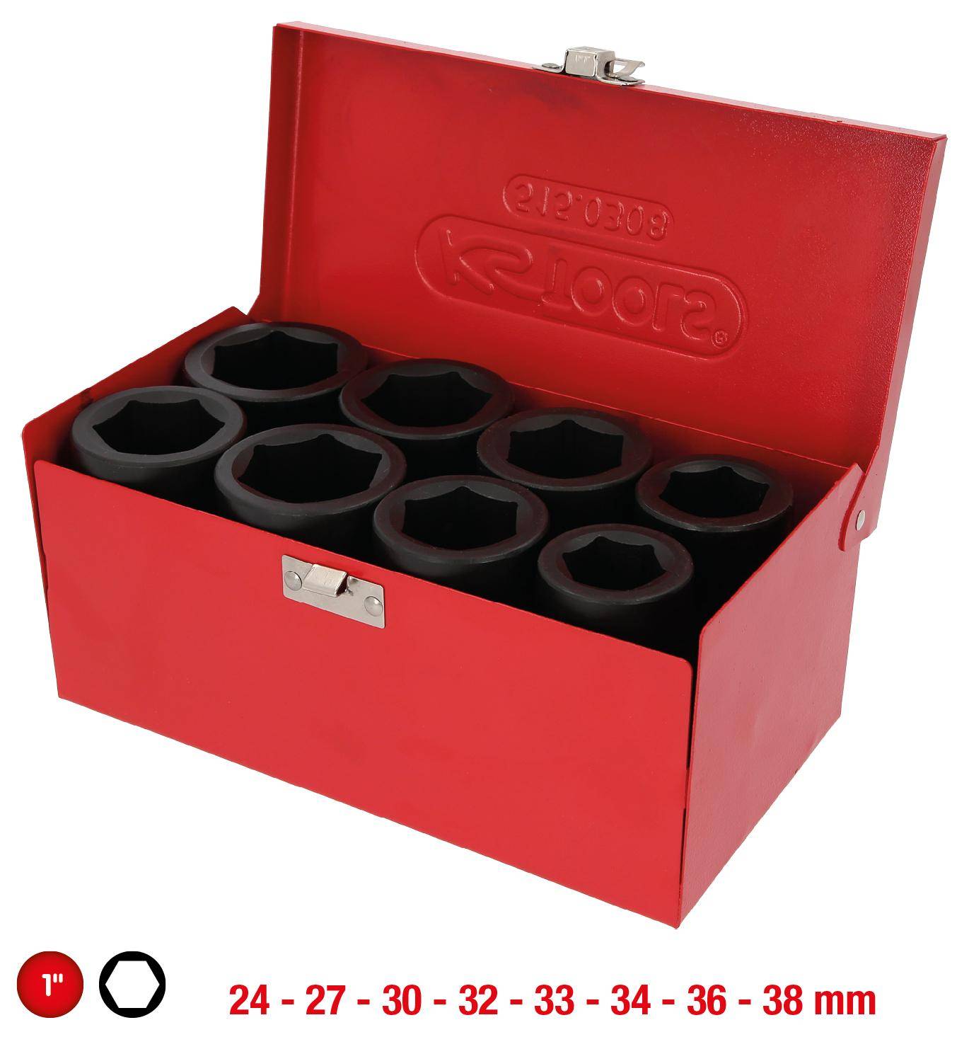 KS TOOLS 1" Sechskant-Kraft-Stecknuss-Satz, lang, 8-tlg
