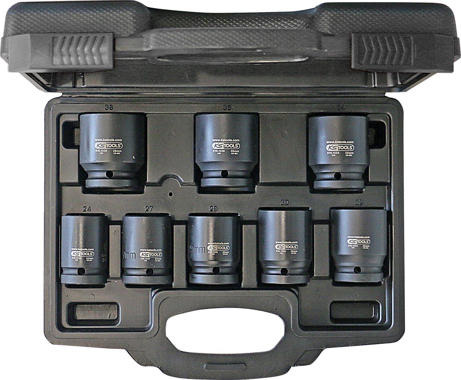 KS TOOLS 3/4" Sechskant-Kraft-Stecknuss-Satz, 8-tlg kurz, 24-38mm