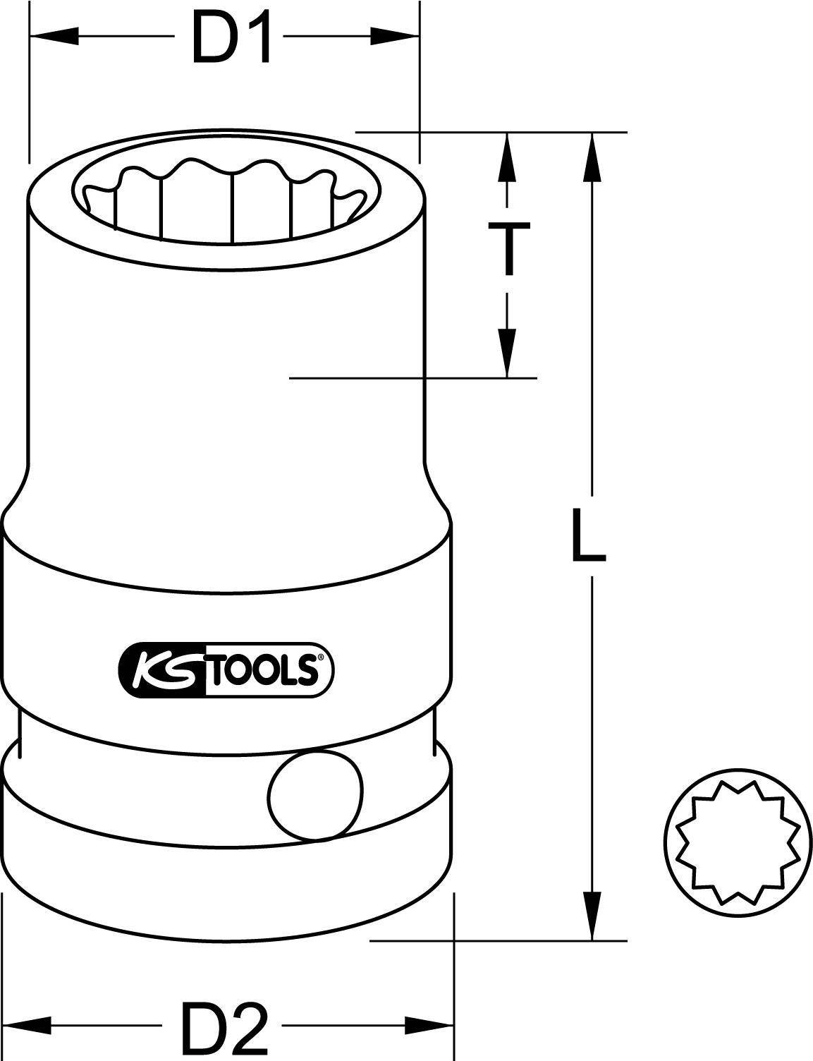 KS TOOLS Werkzeuge-Maschinen GmbH 3/8'' 12-kant-Kraft-Stecknuss, kurz, 1/2 (515.1573)