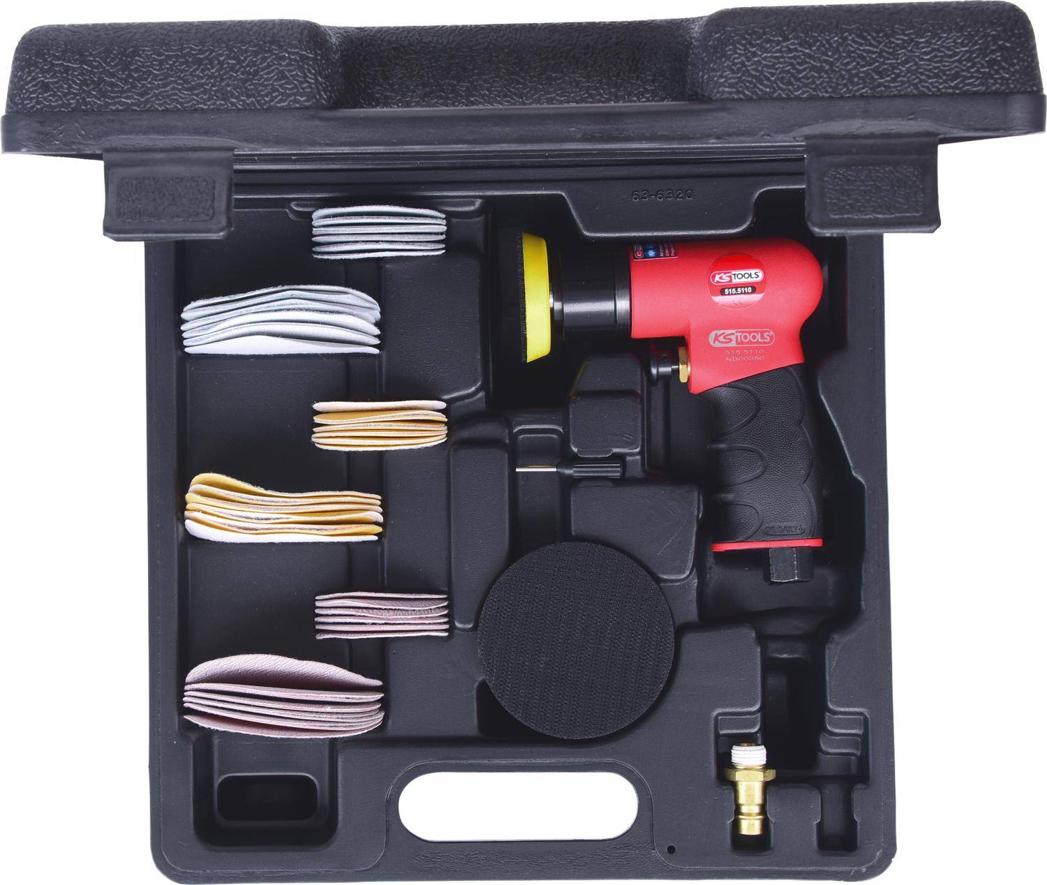 KS TOOLS Mini-Druckluft-Exzenterschleifer-Satz, 63-tlg