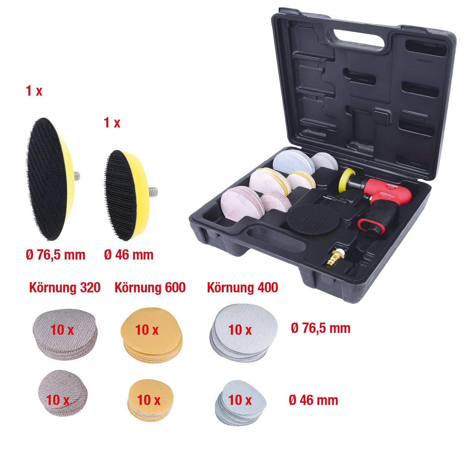 KS TOOLS Mini-Druckluft-Exzenterschleifer-Satz, 63-tlg