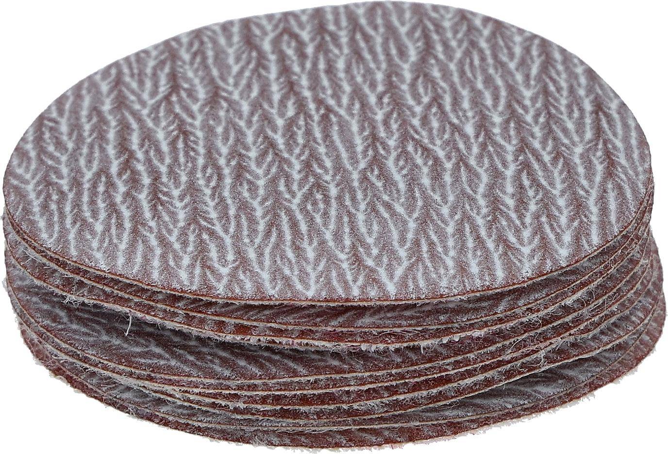 Ein Stapel runder Schleifpapierscheiben mit einer groben, strukturierten Oberfläche, die zum Glätten oder Polieren von Oberflächen beim Basteln oder in der Holzbearbeitung verwendet werden.