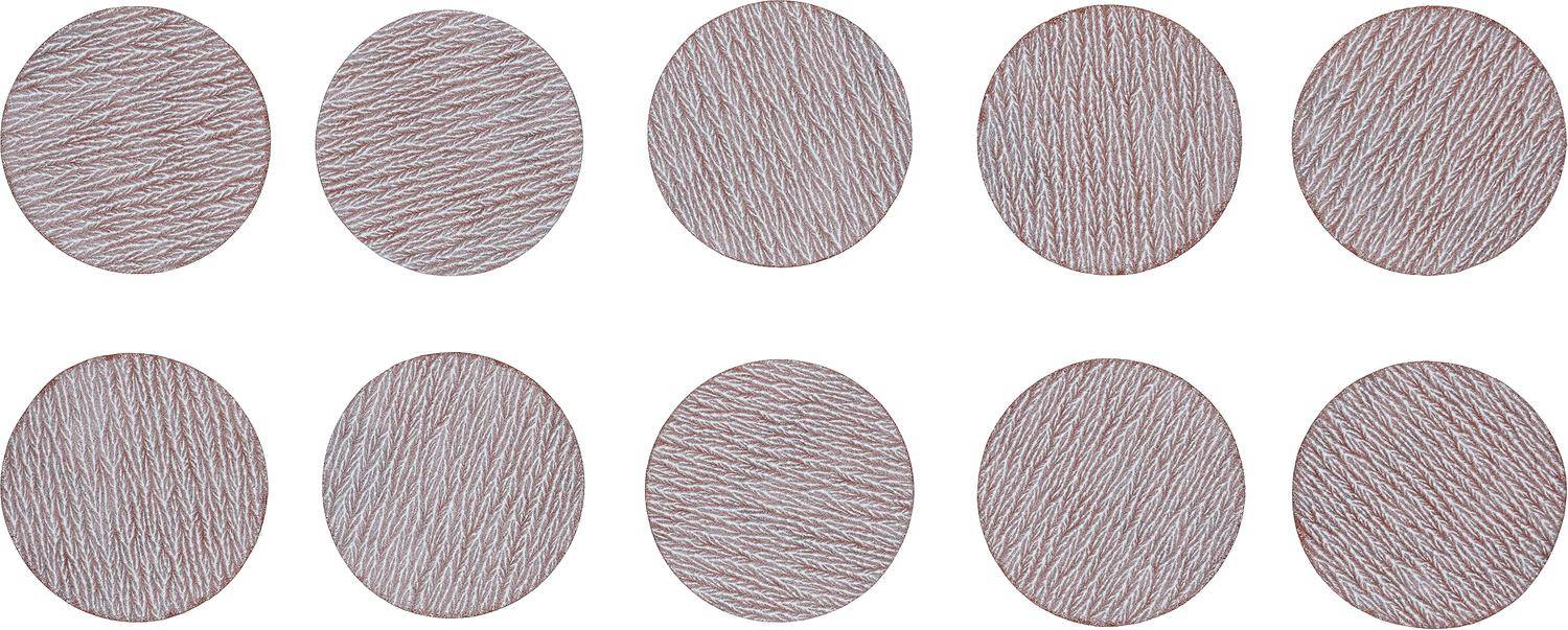 Sechs Kreise, gefüllt mit einer strukturierten Textur, die einem rosa-farbenen Garn ähnelt, vor einem einfarbigen Hintergrund. Die Muster sind über alle Kreise hinweg gleichmäßig.