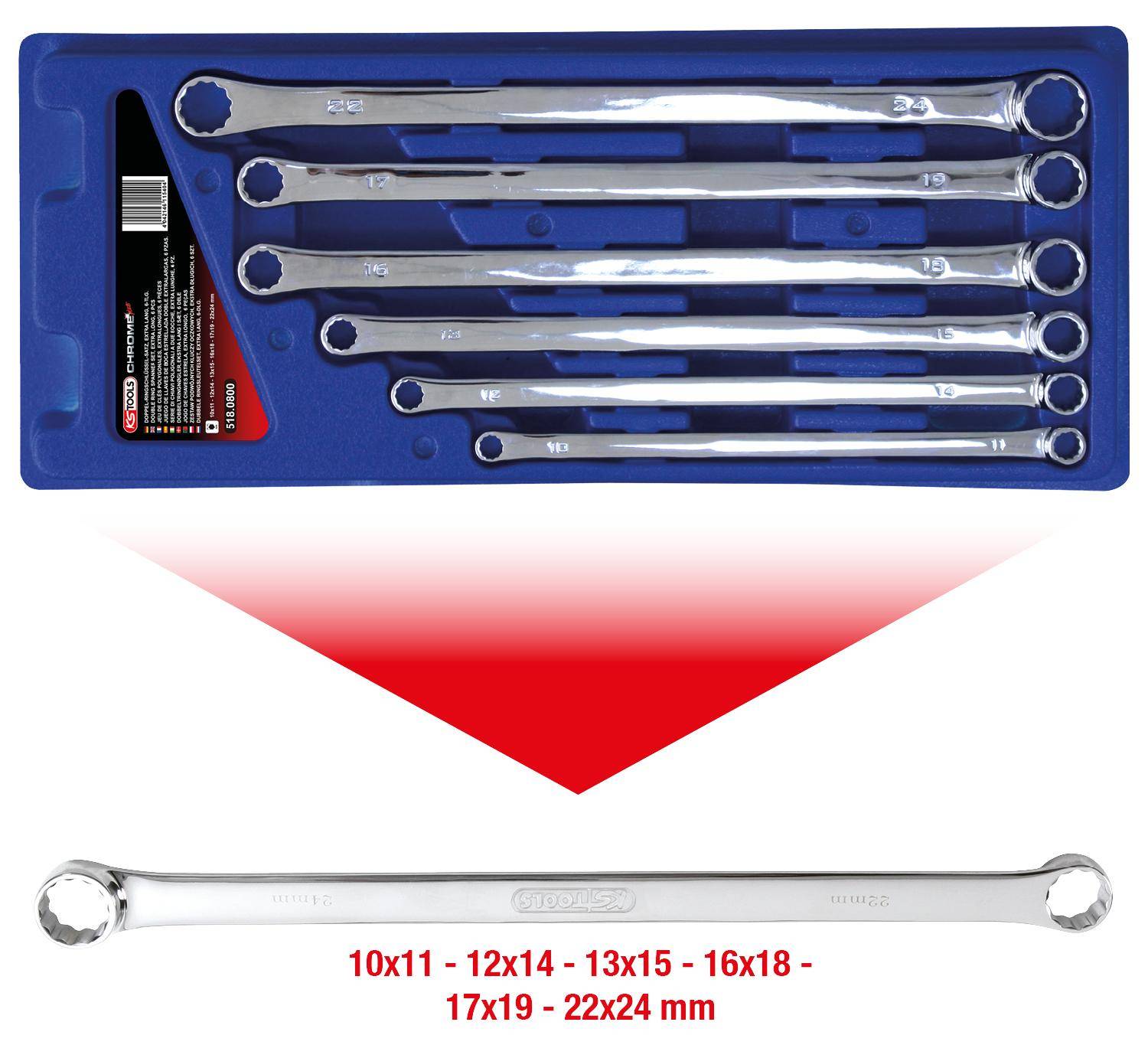 KS TOOLS CHROMEplus Doppel-Ringschlssel-Satz, XL, 6-tlg