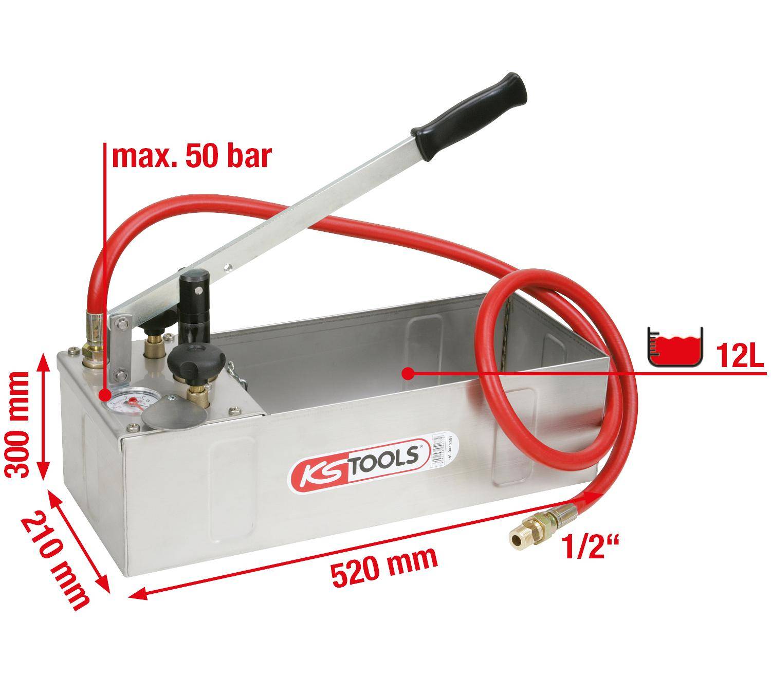 KS TOOLS Edelstahl Druck-Prfpumpe, 12 Liter