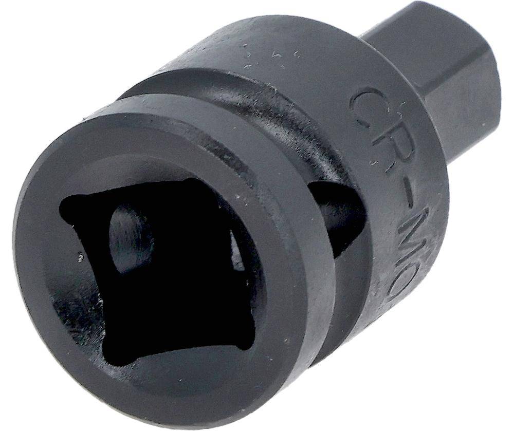 Eine Nahaufnahme eines schwarzen Metall-Sockel-Adapters mit der Beschriftung CR-MO.