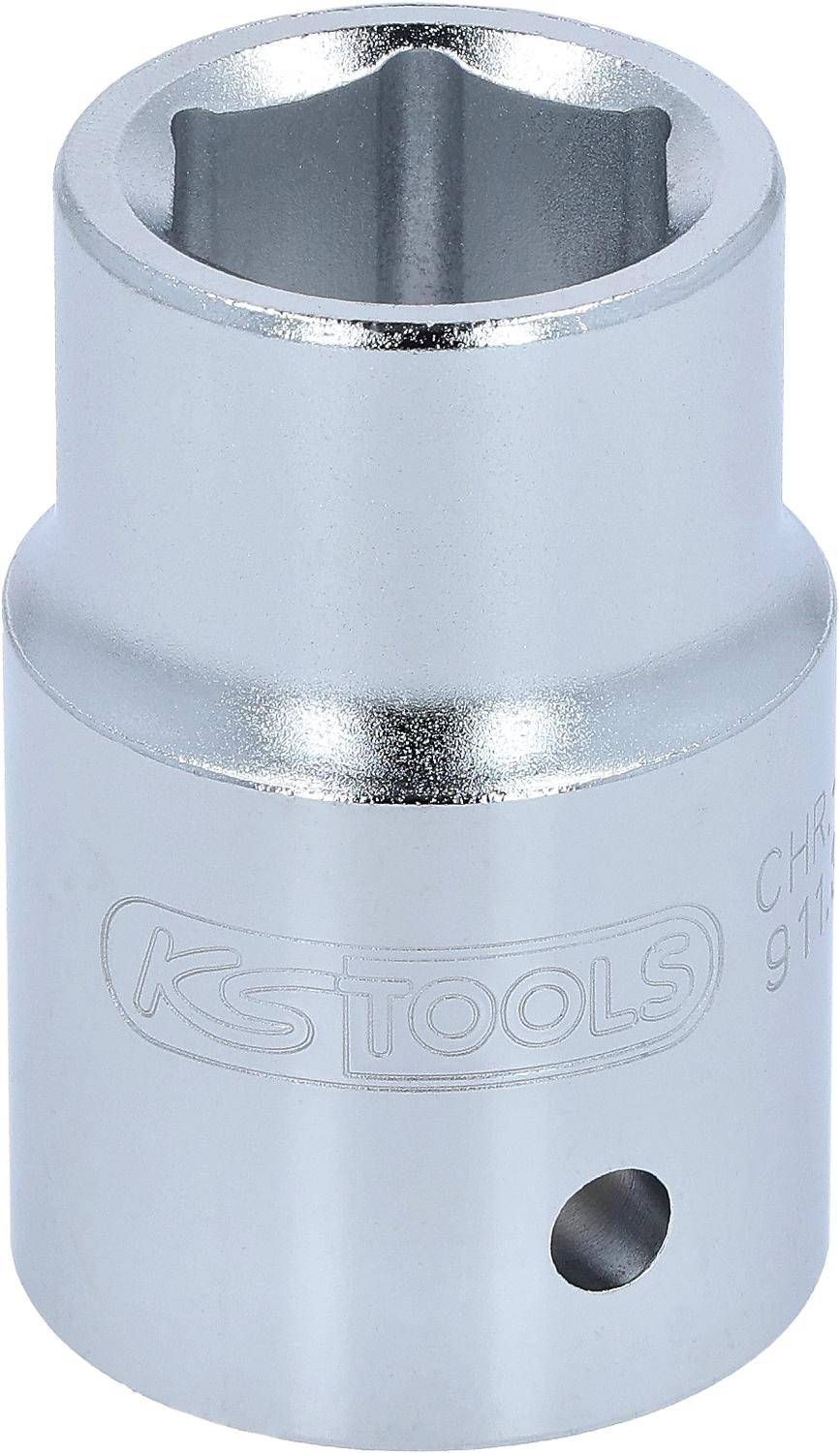 Eine Steckschlüssel aus verchromtem Vanadiumstahl mit dem aufgeprägten 'KS TOOLS' Logo.