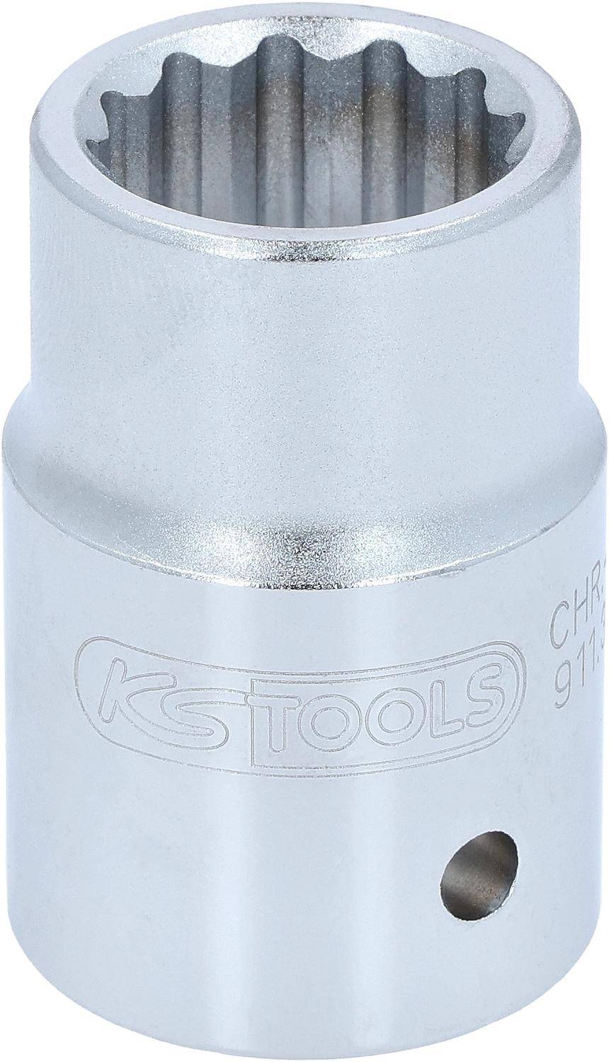 Nahaufnahme von 'KS Tools' Werkzeug aus Chrom-Vanadium-Stahl, mit Hervorhebung des Markenlogos und des Materials.