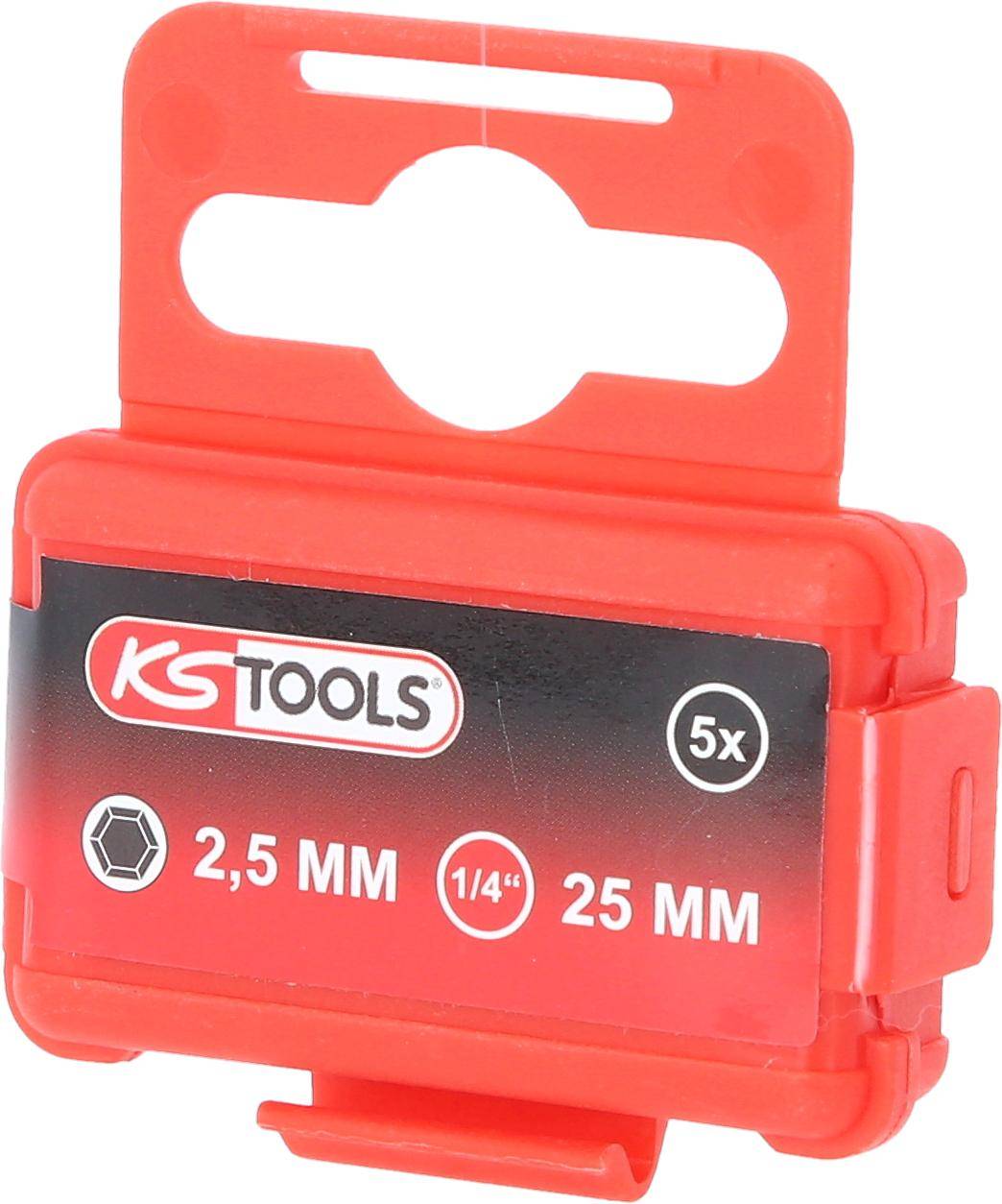KS TOOLS 1/4" Bit Innensechskant, 25mm, Kugelkopf, 2,5mm, 5er Pack