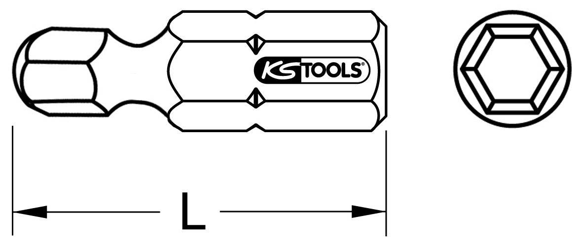 KS TOOLS 1/4" Bit Innensechskant, 25mm, Kugelkopf, 2,5mm, 5er Pack