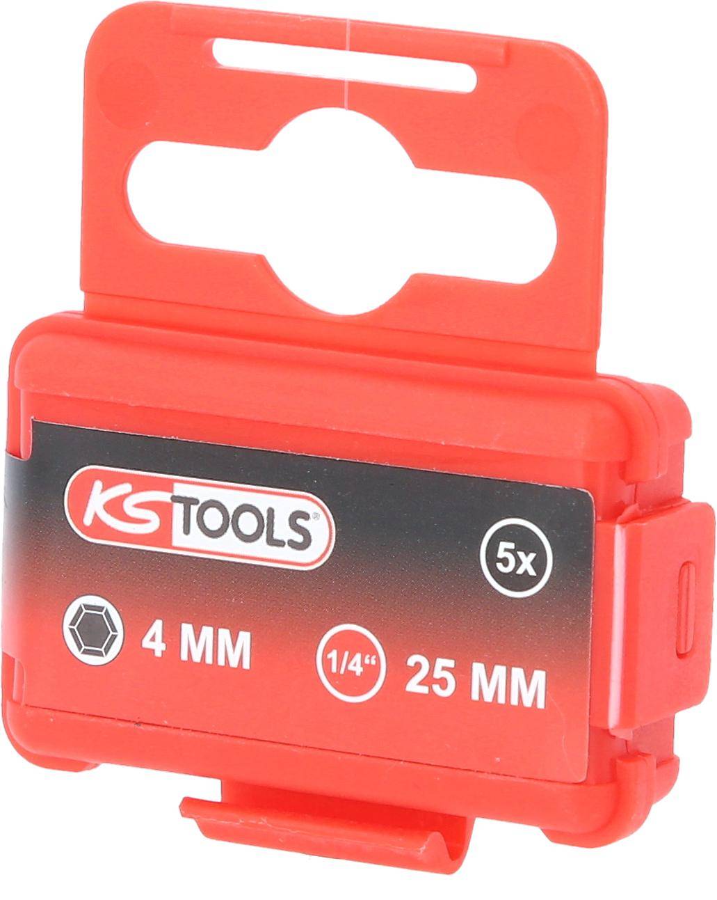 KS TOOLS 1/4" Bit Innensechskant, 25mm, Kugelkopf, 4mm, 5er Pack
