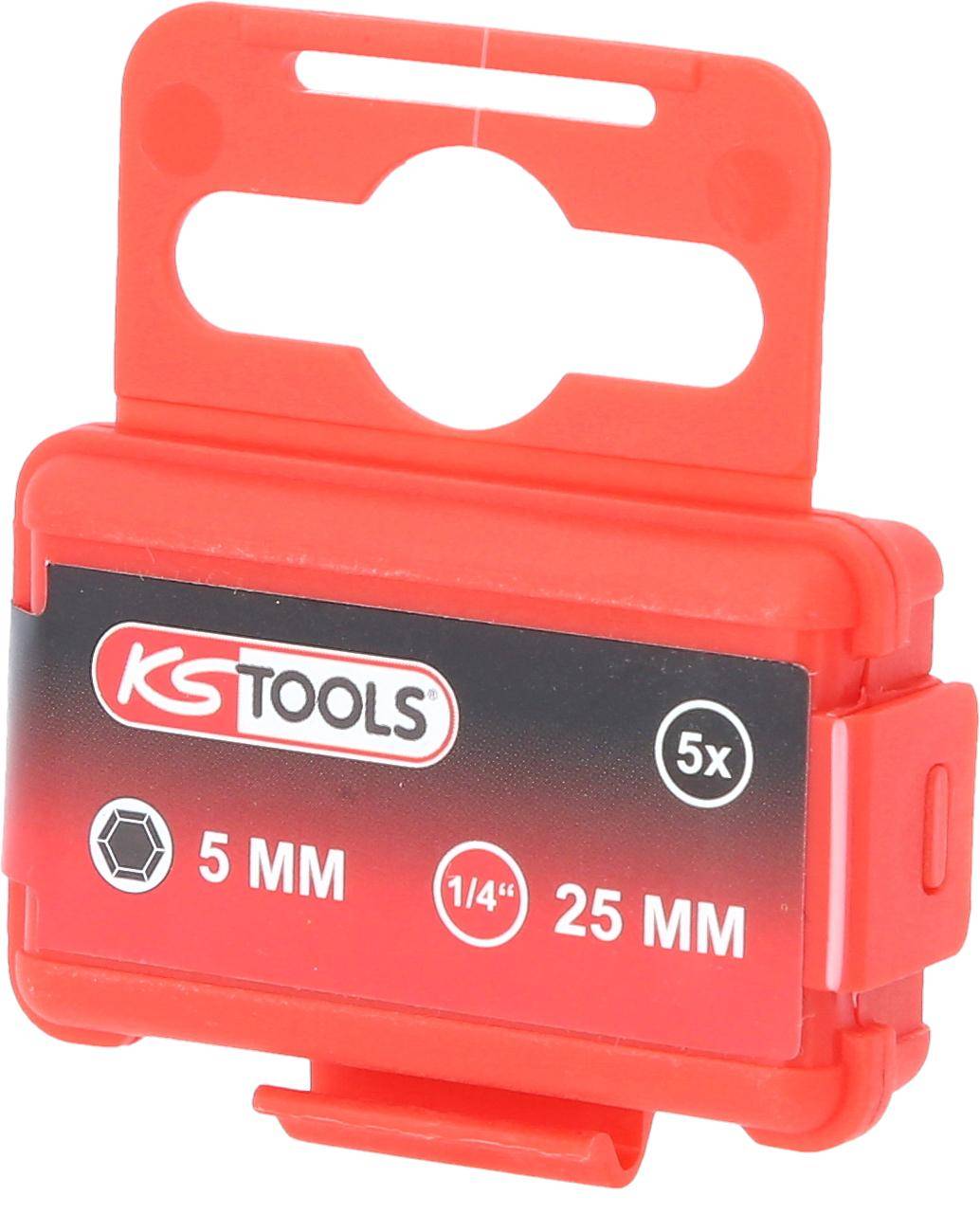 KS TOOLS 1/4" Bit Innensechskant, 25mm, Kugelkopf, 5mm, 5er Pack