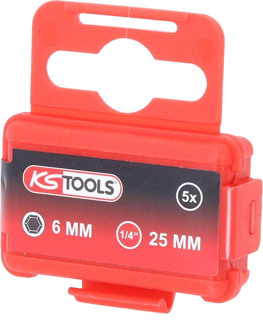 KS TOOLS 1/4" Bit Innensechskant, 25mm, Kugelkopf, 6mm, 5er Pack