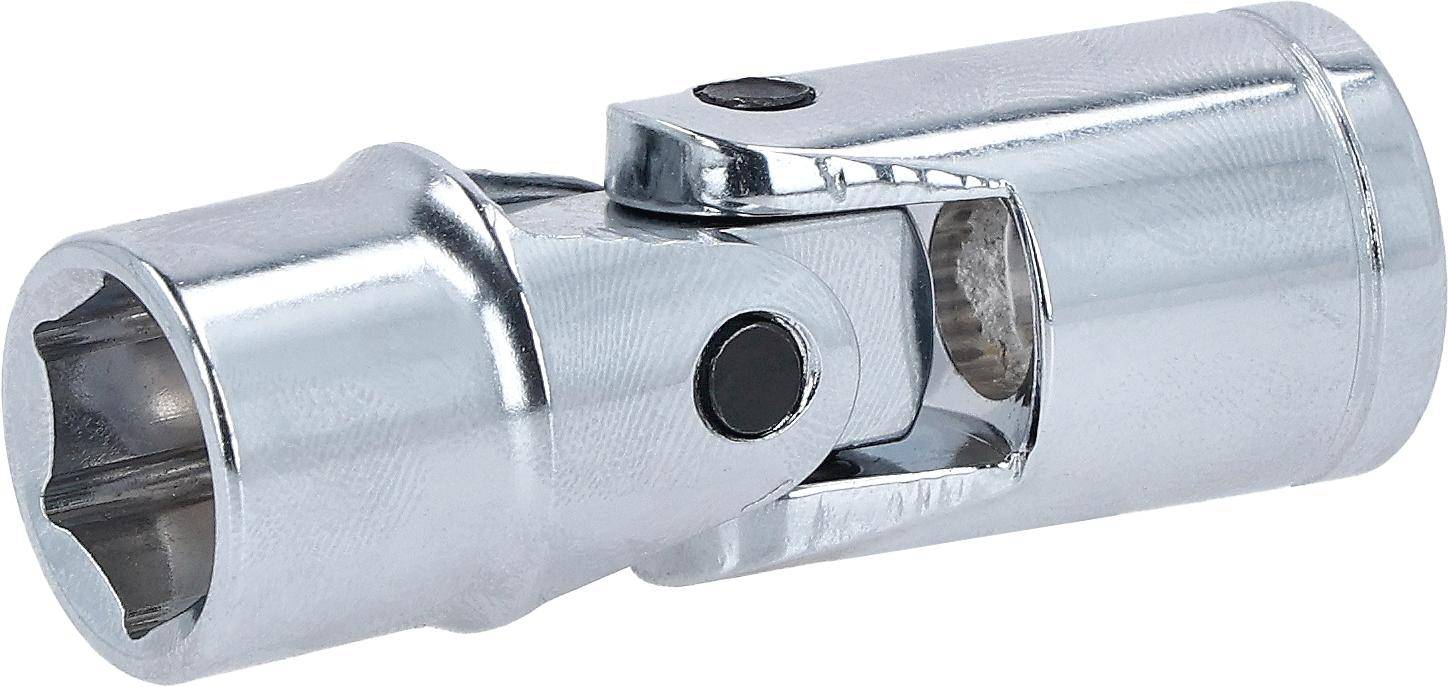 Nahaufnahme eines metallischen Ratschenschlüssel-Kopfes, der das Scharnier und den Auslösemechanismus zeigt, der zum Anziehen oder Lösen von Schrauben verwendet wird.