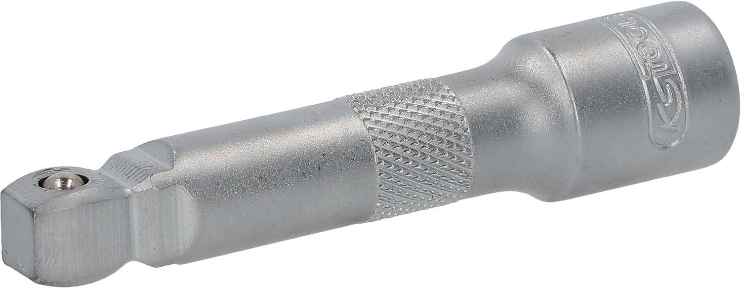 Eine Nahaufnahme eines metallischen Werkzeuggriffs mit strukturierter Oberfläche für besseren Halt. Die Oberfläche ist glänzend mit einem geriffelten Muster.