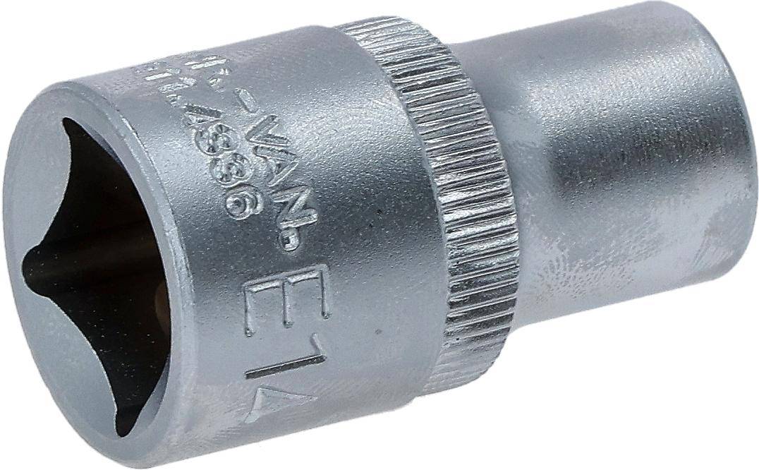 "Vanadium E14-Sockel" ist in einen metallischen Schraubenschlüssel eingeprägt und zeigt dessen Größe und Material.