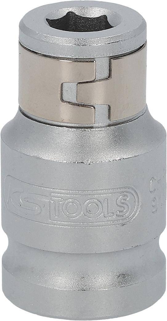 Ein Chrom-Steckschlüssel-Werkzeug mit der gravierten Aufschrift 'KS TOOLS' an der Seite, ausgestattet mit einem detaillierten Gelenkemechanismus an der Spitze.