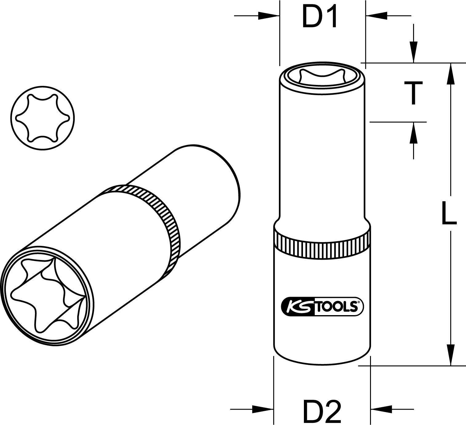 KS TOOLS 1/2'' CHROMEplus TX-E-Stecknuss, lang, E20 (918.1767)