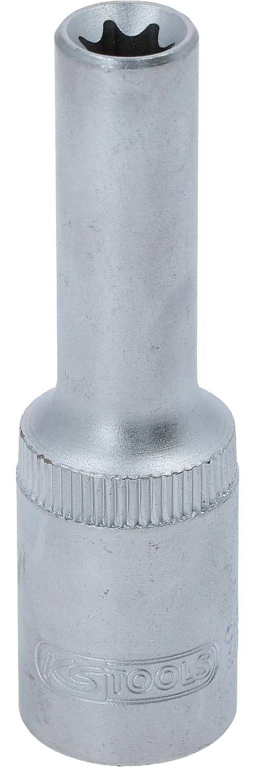 Eine Nahaufnahme einer metallischen Buchse mit strukturierter Griffzone an der Basis, die zum Anziehen oder Lösen von Schrauben oder Muttern verwendet wird.