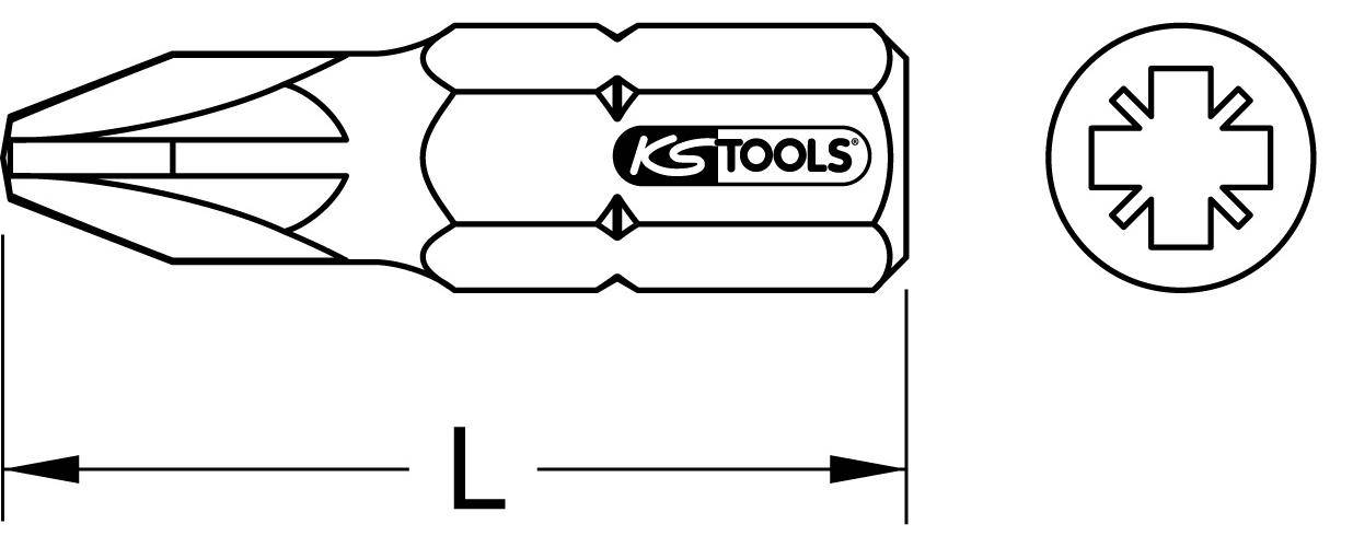 KS TOOLS 1/4" TiN Bit, 25mm, PZ3, 5er Pack