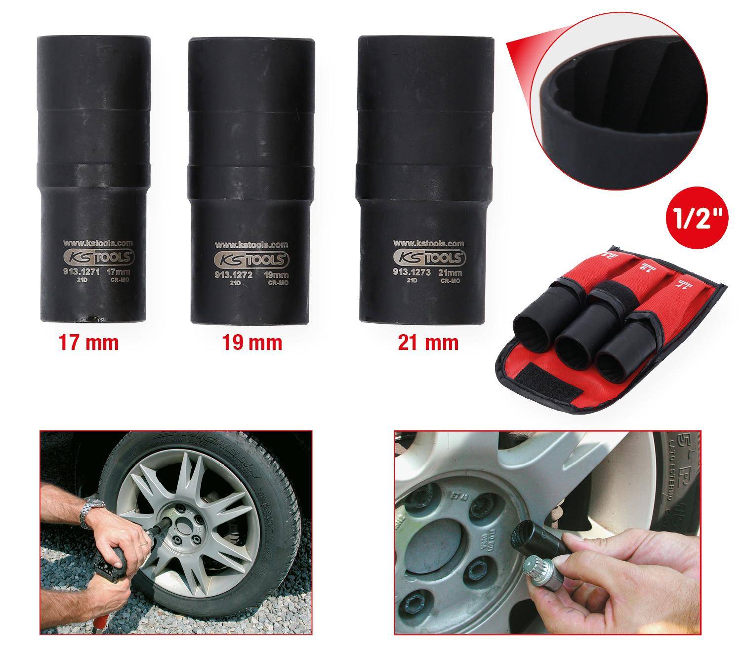 KS TOOLS 1/2" Spiral-Profil-Kraft-Stecknuss-Satz, 3-tlg,17-21mm