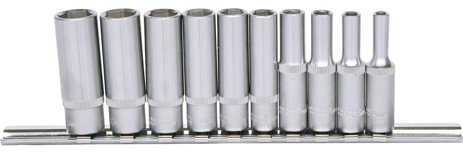 KS TOOLS 1/4" Sechskant-Stecknuss-Satz, lang, 10-tlg 4-13mm