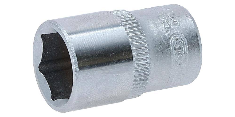 Eine glänzende Metallaufnahme mit Kopf, die zum Anziehen oder Lösen von Muttern und Schrauben verwendet wird.