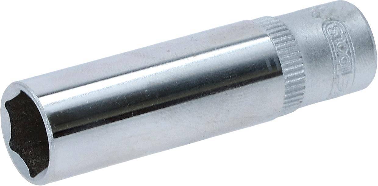 Ein glänzendes, metallisches zylindrisches Objekt mit glatter Oberfläche, höchstwahrscheinlich ein Stab oder ein Rohr, in einer Nahaufnahme gezeigt.