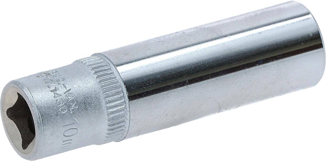 Eine Nahaufnahme eines metallischen zylindrischen Objekts mit einem gerippten Abschnitt, möglicherweise Teil eines Werkzeugs oder einer Maschine, die eine glänzende, reflektierende Oberfläche zeigt.