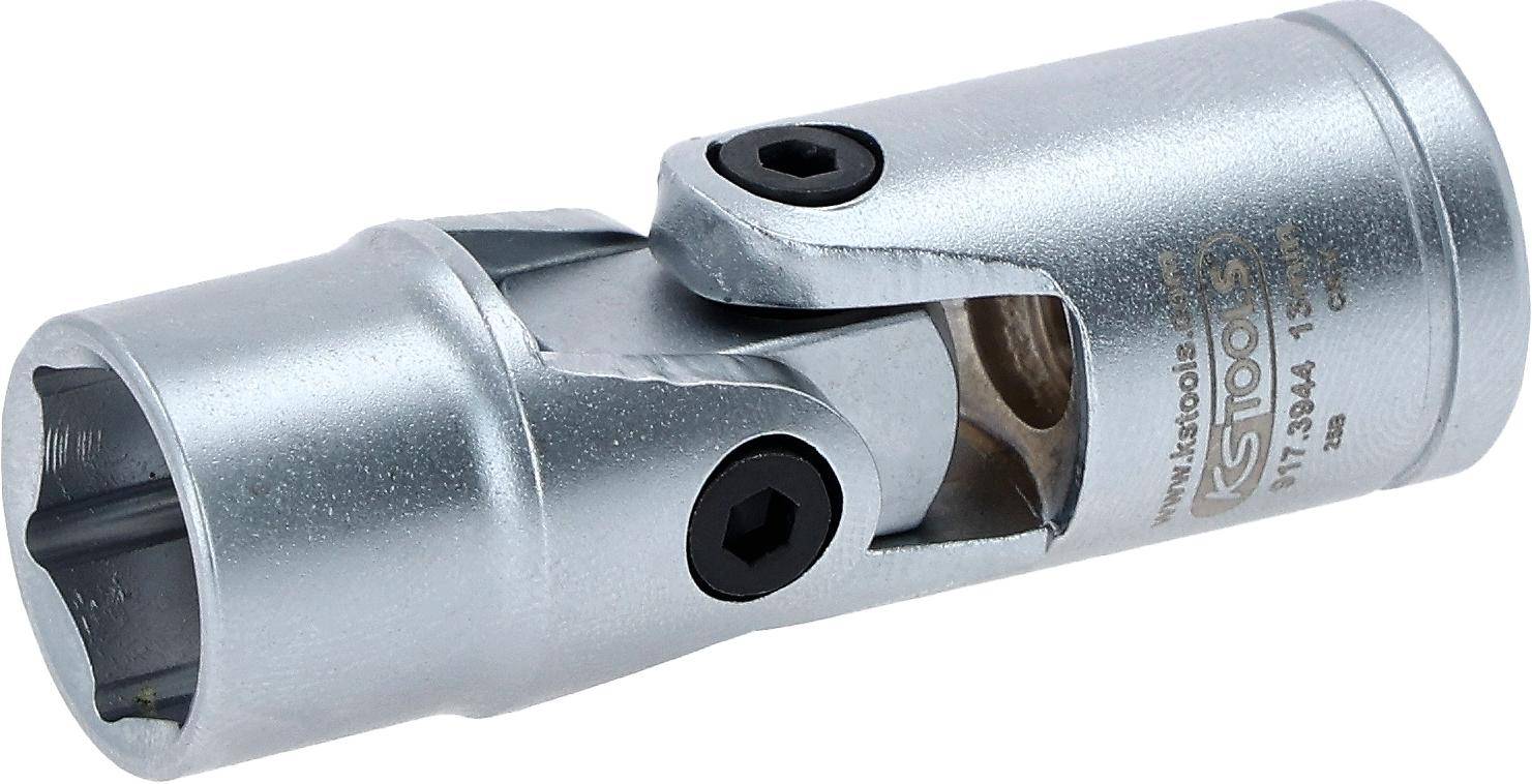 Nahaufnahme eines Metall-Universalgelenks mit Sechskantschrauben, das seine schwenkbare Verbindung für Rotationsbewegungen in mechanischen Anwendungen präsentiert.