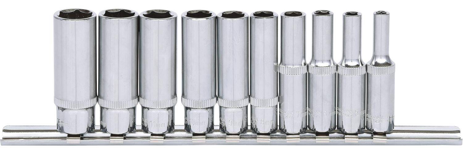 KS TOOLS 1/4" CHROMEplus Sechskant-Stecknuss-Satz, lang, 10-tlg 4-13mm