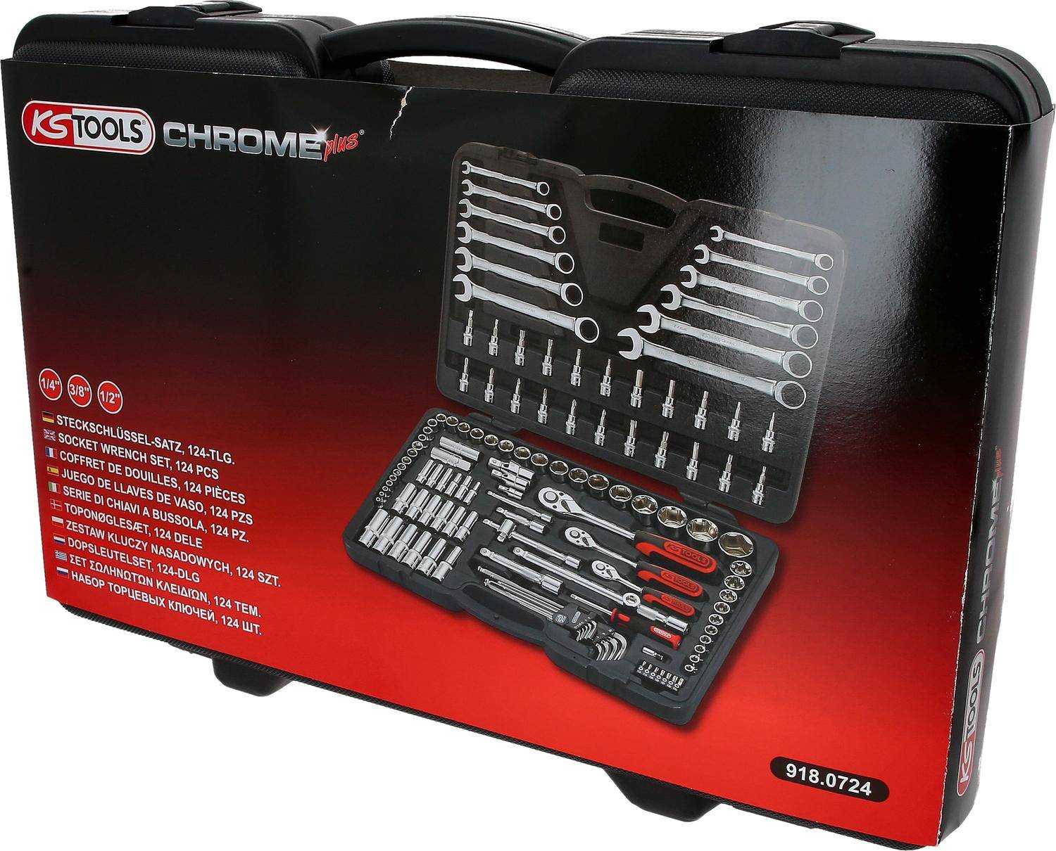 KS TOOLS 1/4"+3/8"+1/2" CHROMEplus Steckschlüssel-Satz, 124-tlg