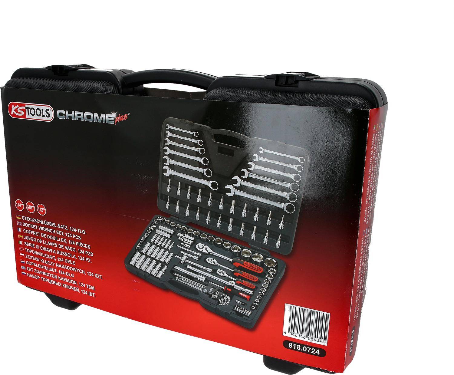 KS TOOLS 1/4"+3/8"+1/2" CHROMEplus Steckschlüssel-Satz, 124-tlg