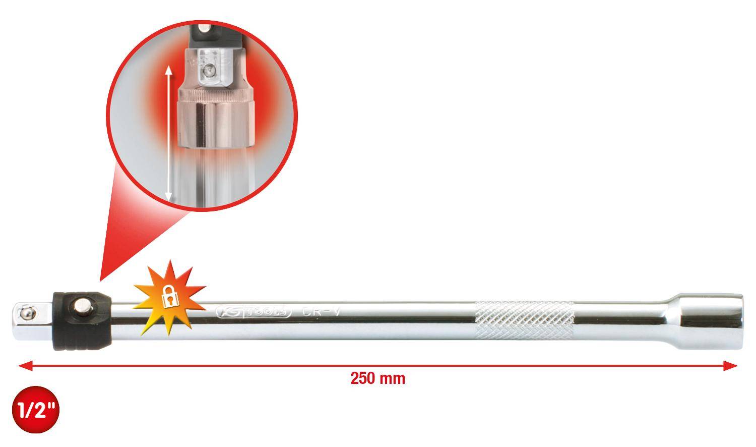 KS TOOLS 1/2" CHROMEplus Verlngerung mit Verriegelung, 250mm