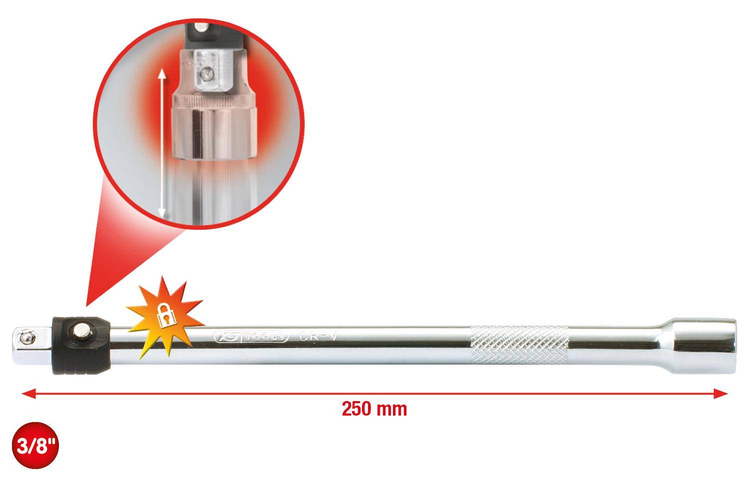 KS TOOLS 3/8" CHROMEplus Verlngerung mit Verriegelung, 250mm
