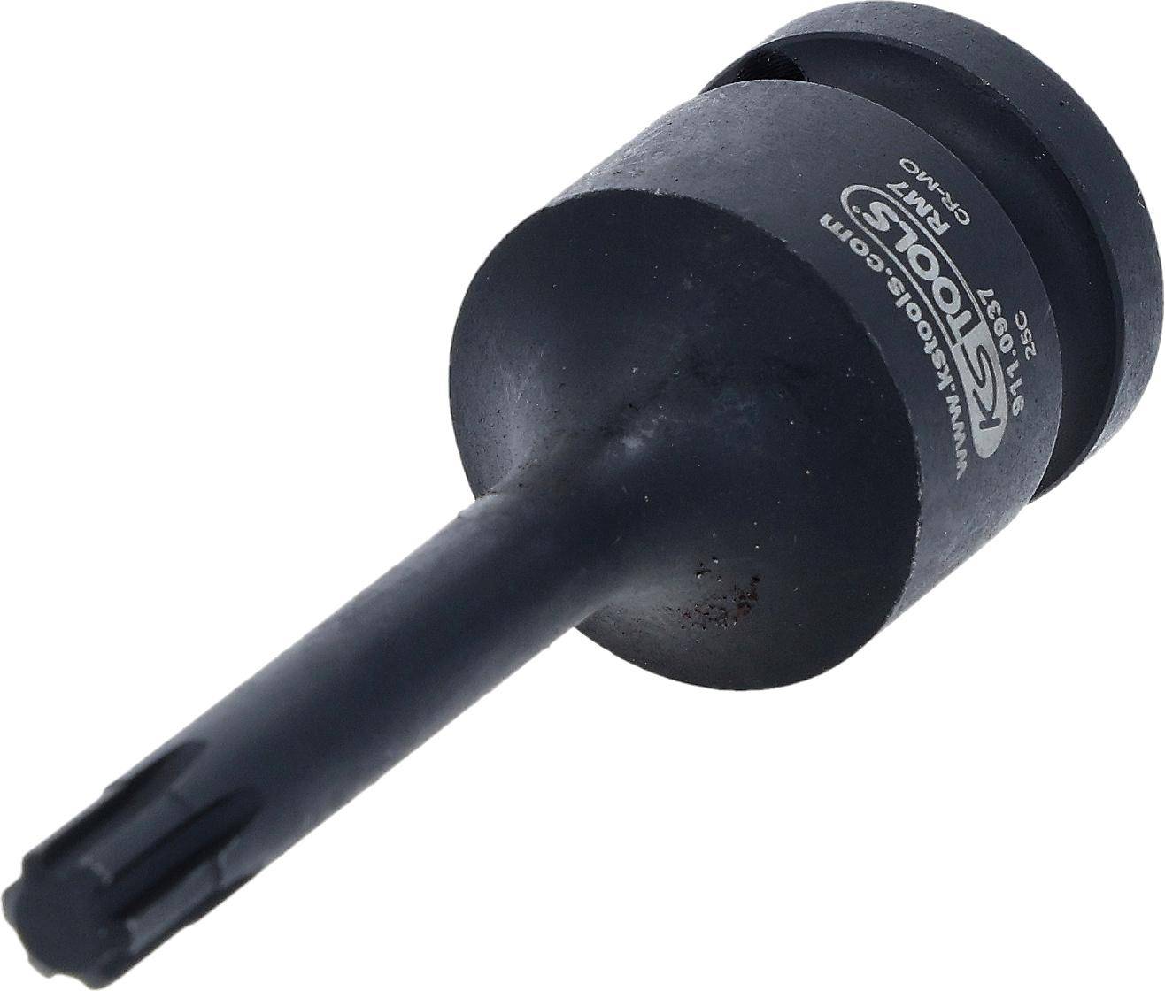 Ein schwarzer Torx-Schraubendreher mit einem strukturierten Griff, der eine kleine Beschriftung mit Text und einer Webseiten-URL zeigt.