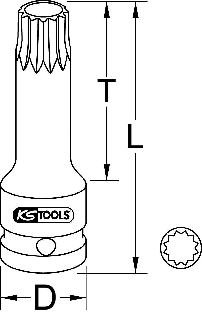 KS TOOLS 1/2" Kraft-Bit-Stecknuss Vielzahn, lang, M16