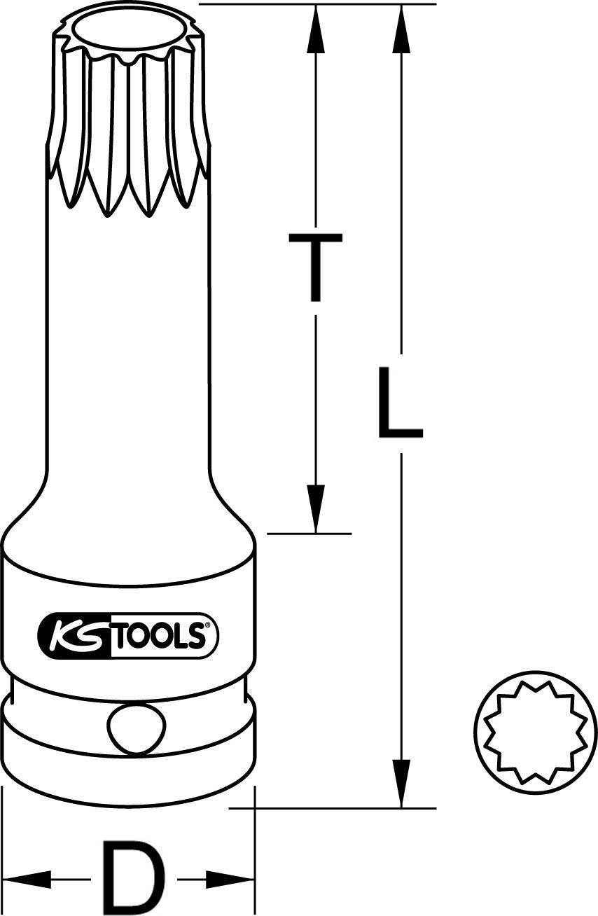 KS TOOLS Werkzeuge-Maschinen GmbH 1/2'' Kraft-Bit-Stecknuss Vielzahn, lang, M4 (911.0945)