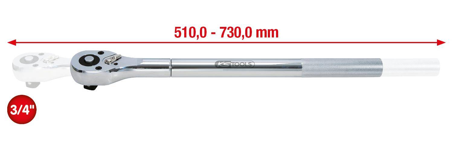 KS TOOLS 3/4" CHROMEplus Teleskop-Umschaltknarre, 24 Zahn