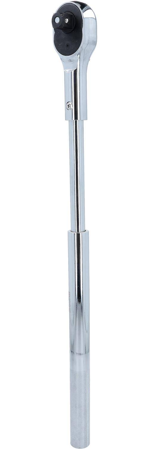 Ein hoher, verstellbarer Stuhlbein aus Chrom mit einem glänzenden metallfarbenen Finish.