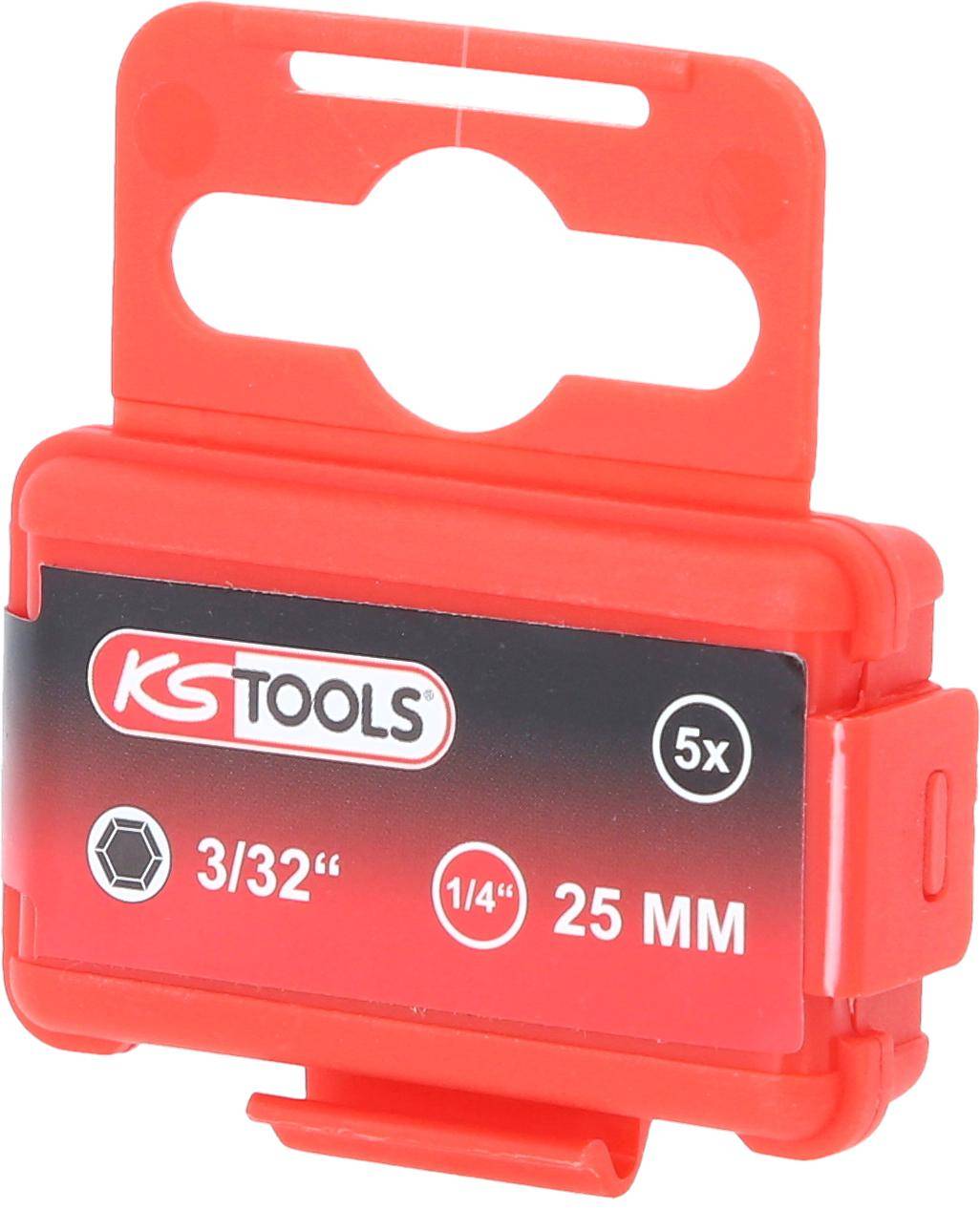 KS TOOLS 1/4" Bit Innensechskant, 25mm, Kugelkopf, 3/32", 5er Pack