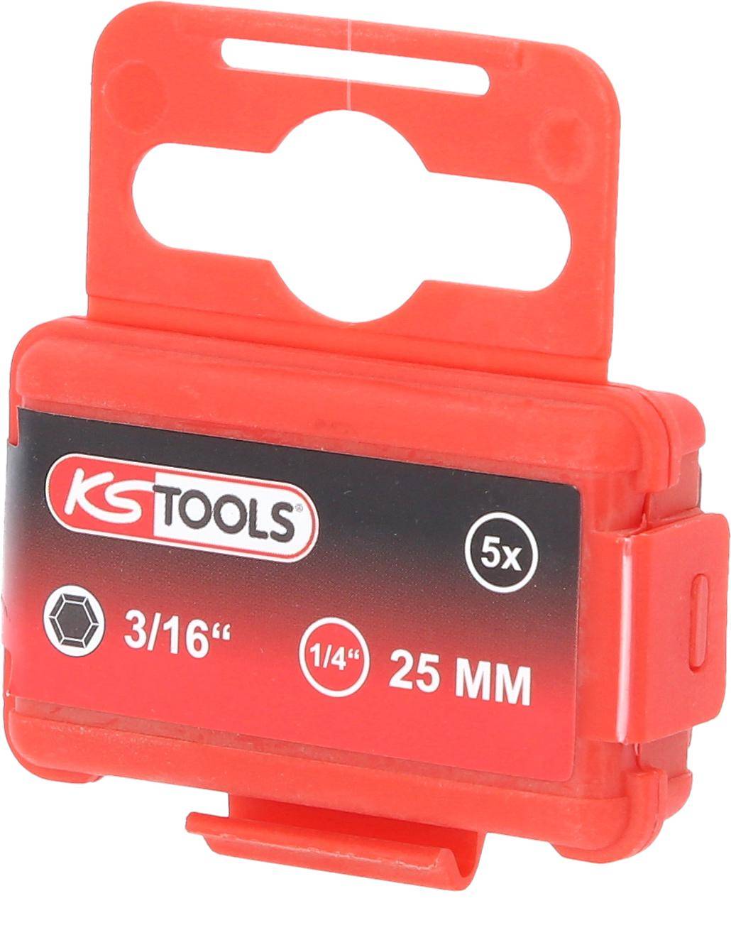 KS TOOLS 1/4" Bit Innensechskant, 25mm, Kugelkopf, 3/16", 5er Pack