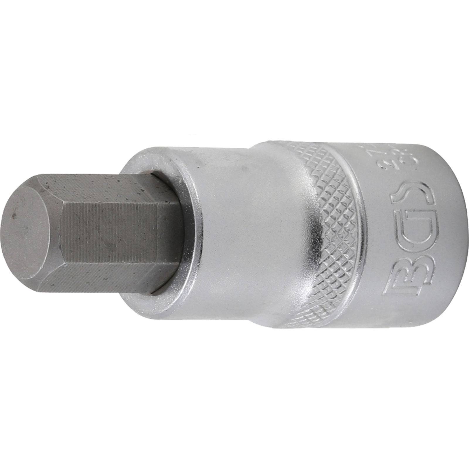 Eine Sechskant-Stecknuss mit einem 12-mm-Sechskantbit, die zum Anziehen oder Lösen von Schrauben verwendet wird und eine geriffelte Griffoberfläche an der Seite aufweist.