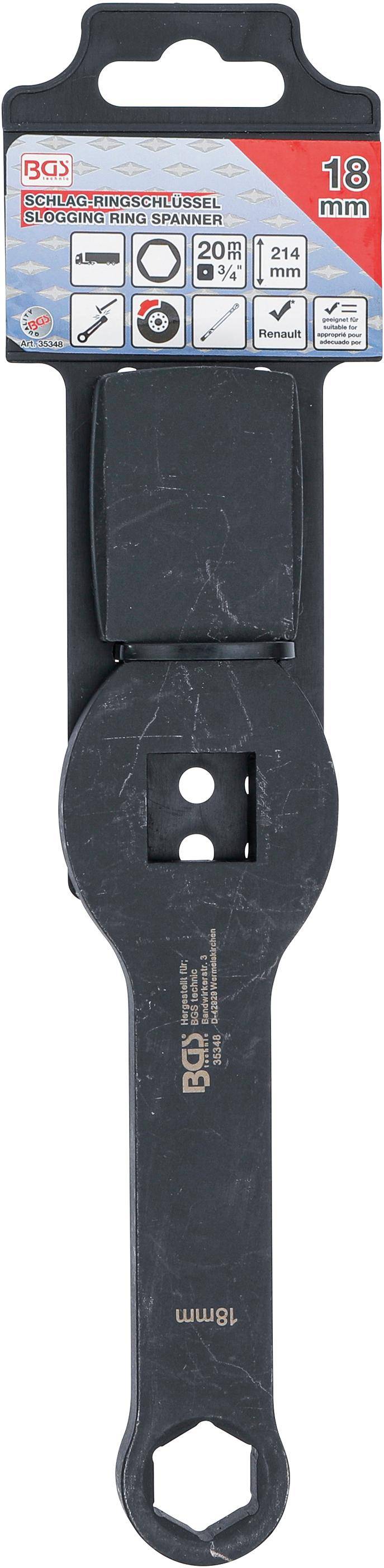 BGS Schlag-Ringschlüssel | Sechskant | mit 2 Schlagflächen | SW 18 mm