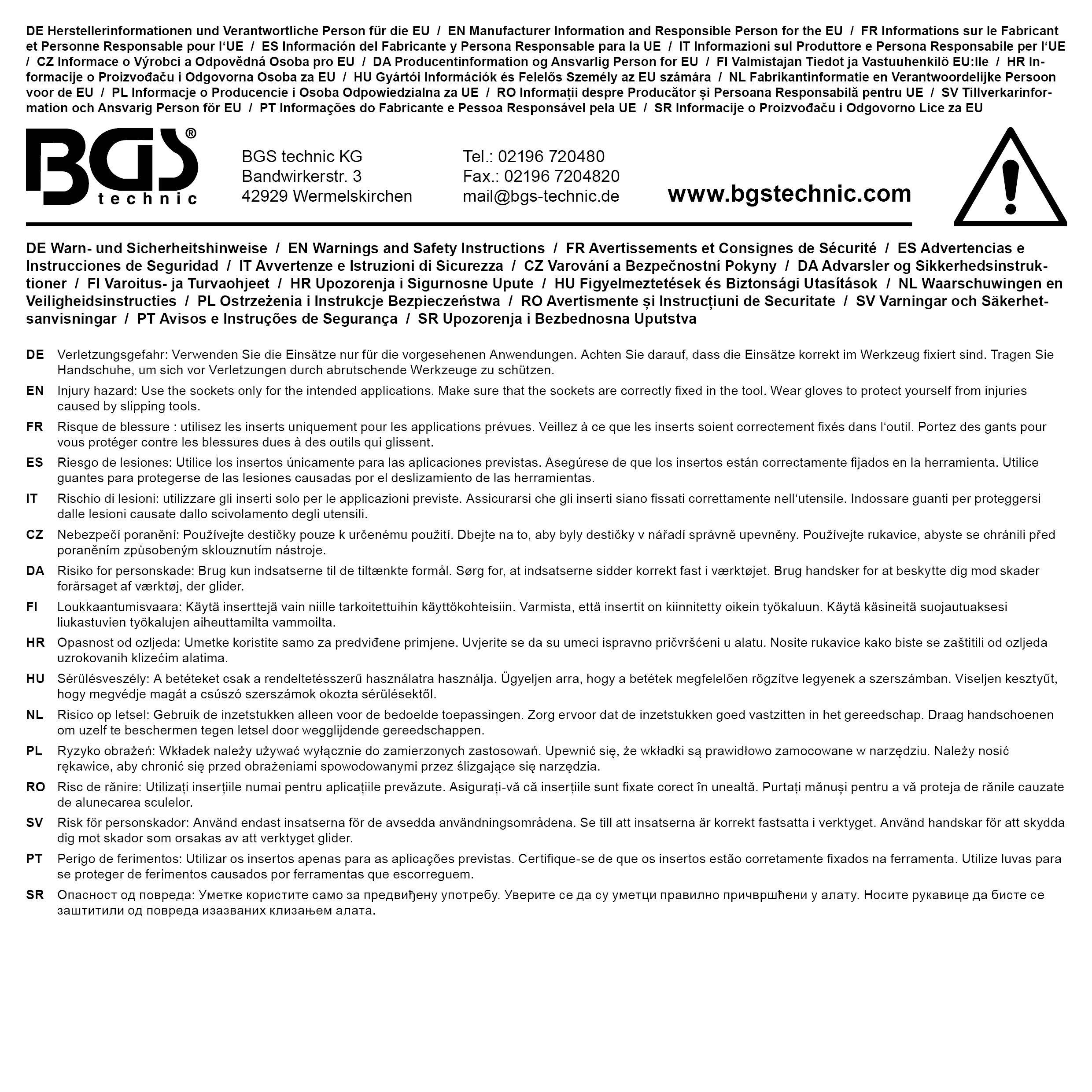 BGS Steckschlssel-Einsatz-Satz, Zwlfkant | Antrieb Innenvierkant 10